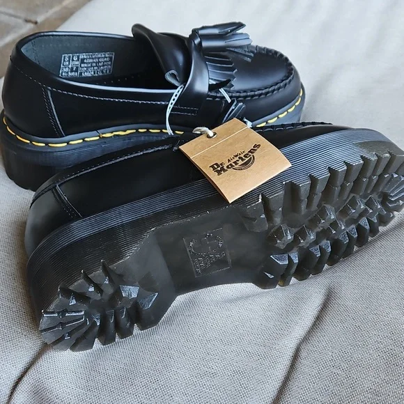 Dr Martens Adrian Quad Platform Tassel Loafers Black Leather- Unisex M6, W7 - Picture 5 of 10